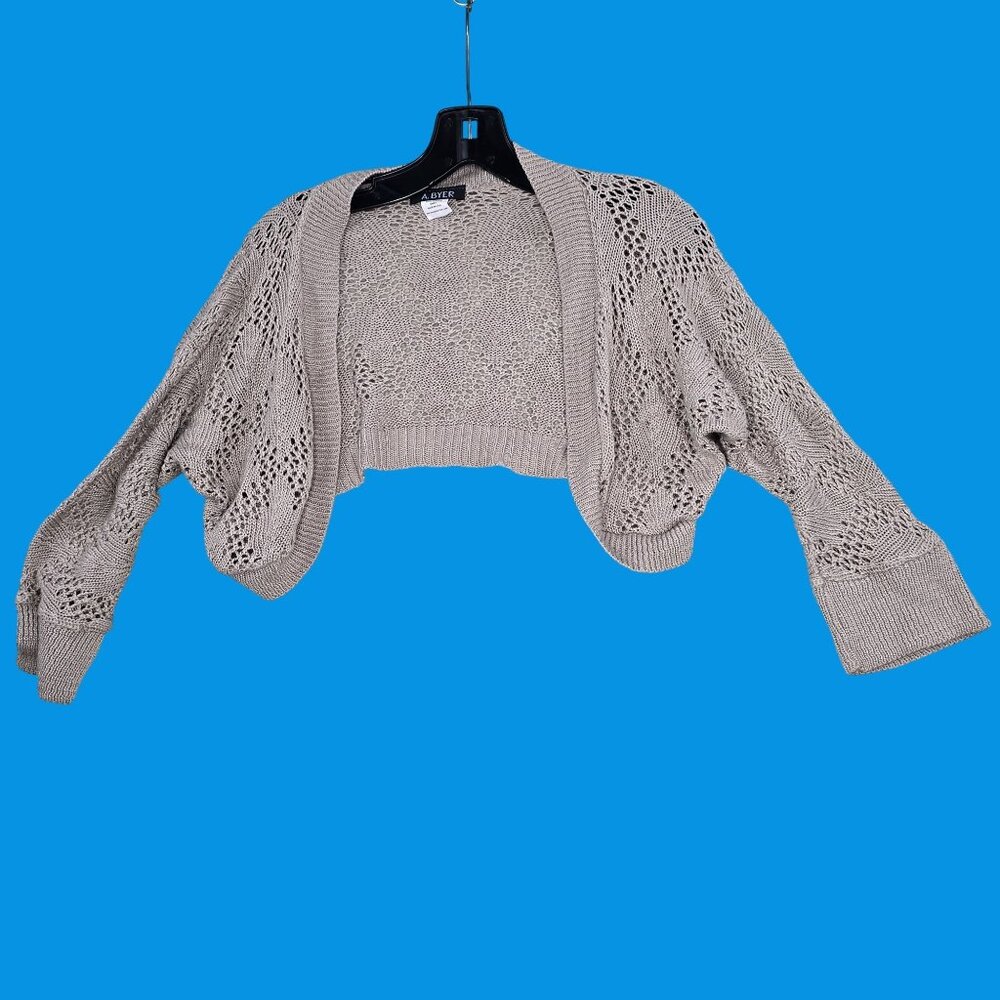 A. Byer Womens Small Beige Open-Knit Cropped Cardigan Sweater